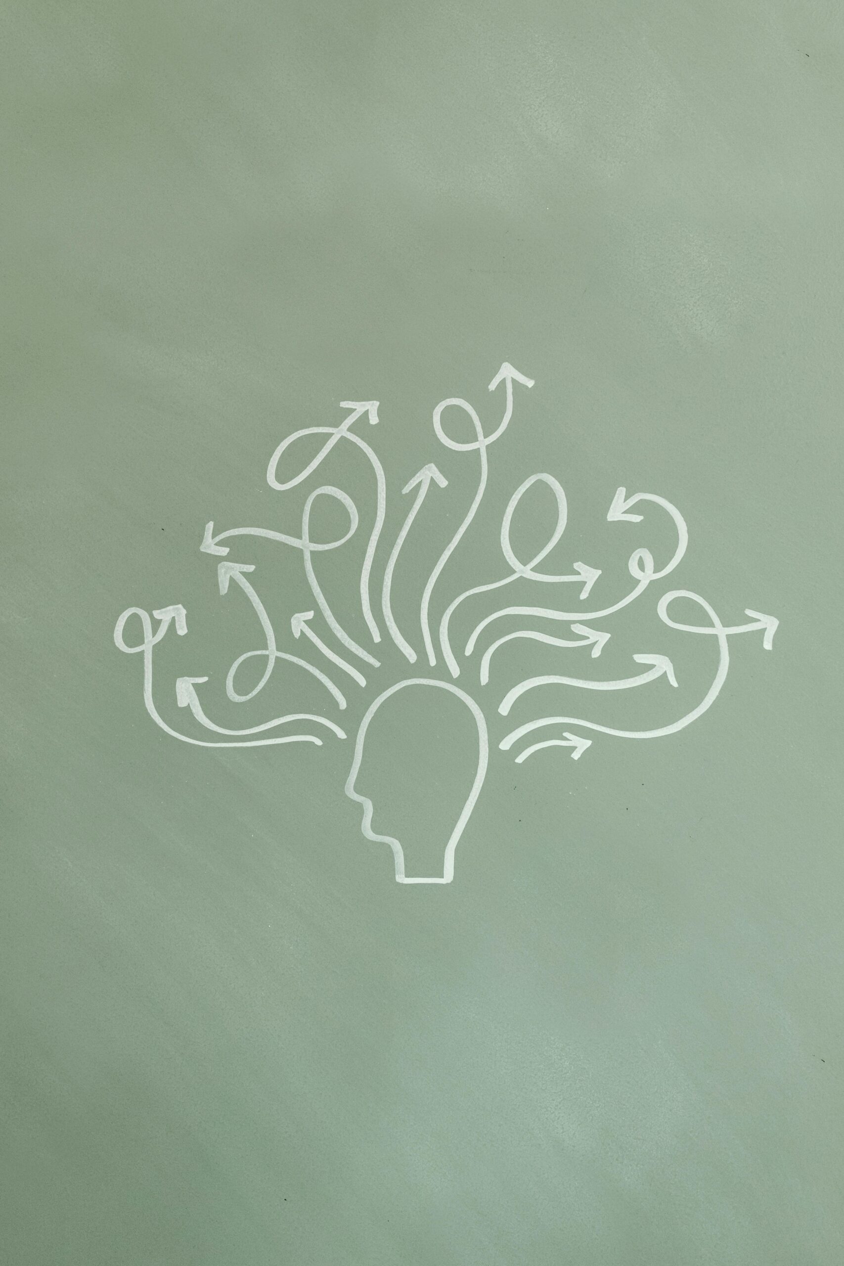 Abstract illustration symbolizing mental health and ADHD awareness with arrows representing thoughts.